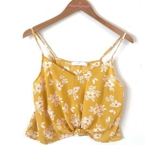 (A4c) NEW Lush Yellow Floral Spaghetti Strap Crop Polyester V-Neck, Size M, NWOT